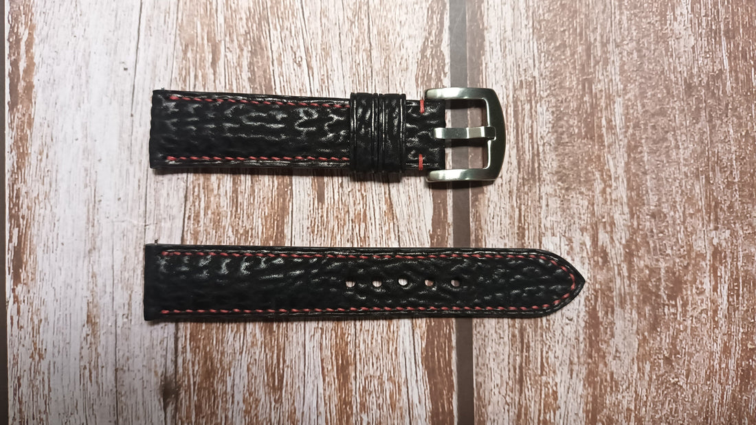 Black Full Grain Shark Skin Leather Strap For Omega Constellation Watch