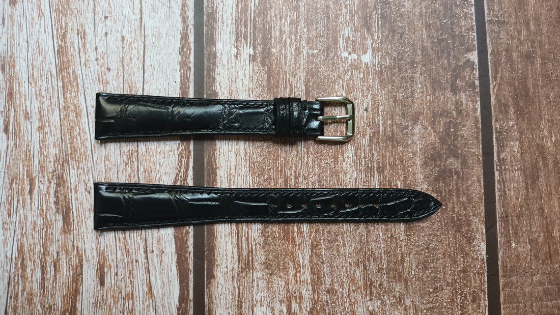 Black Full Grain Crocodile Leather Strap For Longines a grande classique ultra thin Watch