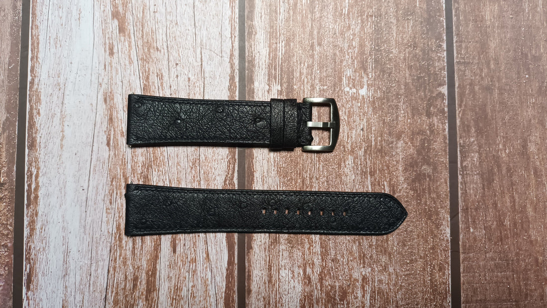 Black Full Grain Ostrich Leather Strap For Diesel Mr. Daddy Watch