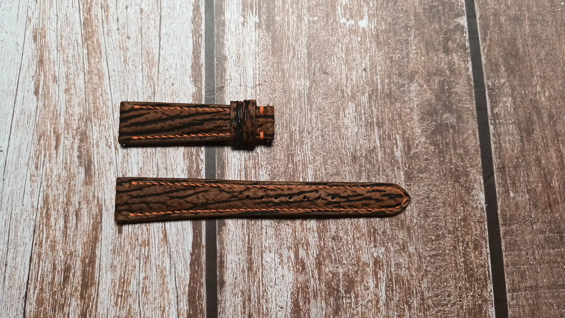 Brown Full Grain Shark Skin Leather Strap For Omega Red Star Watch