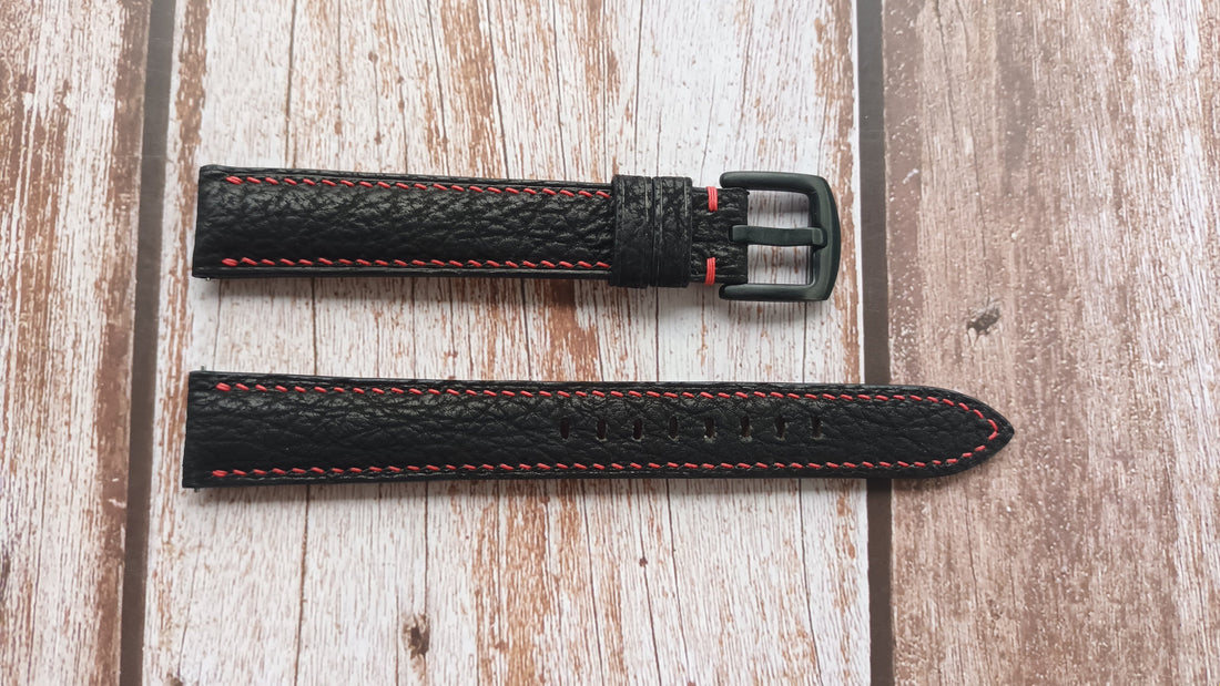 Black Full Grain Shark Skin Leather Strap For Michele 71-930 Watch