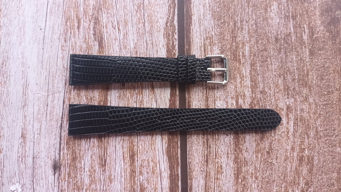 Black Full Grain Lizard Leather Strap For 1965 Omega Square Dress Watch