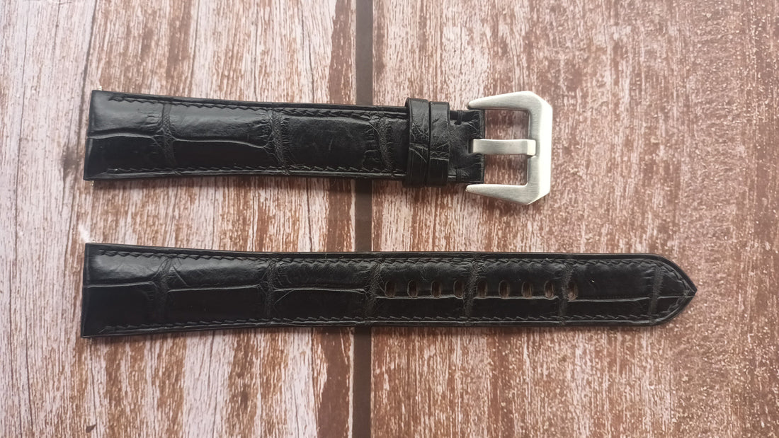 Black Full Grain Crocodile Leather Strap For Breitling Super Ocean Heritage 46 Watch