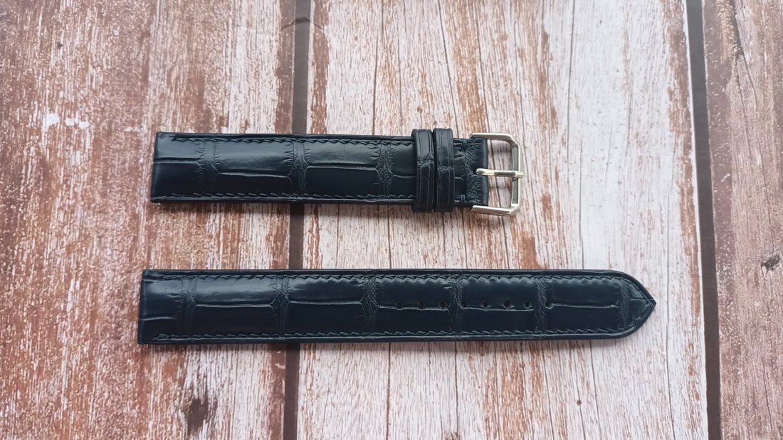 Dark Blue Full Grain Crocodile Leather Strap For Hamilton Watch