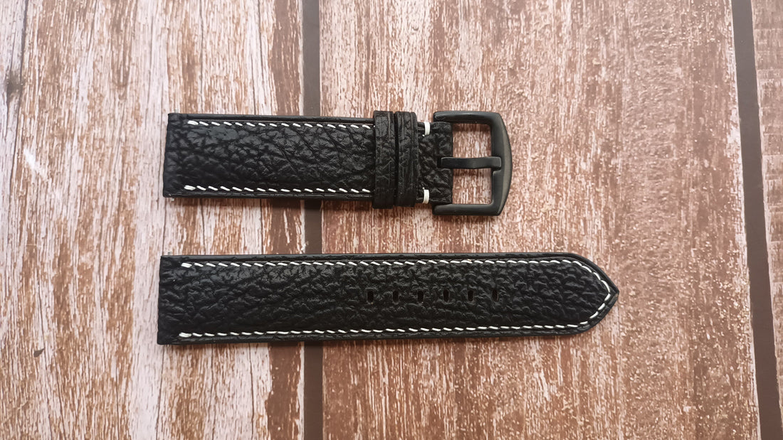 Black Full Grain Shark Skin Leather Strap For Garmin Epix Sapphire (Gen 2) Watch