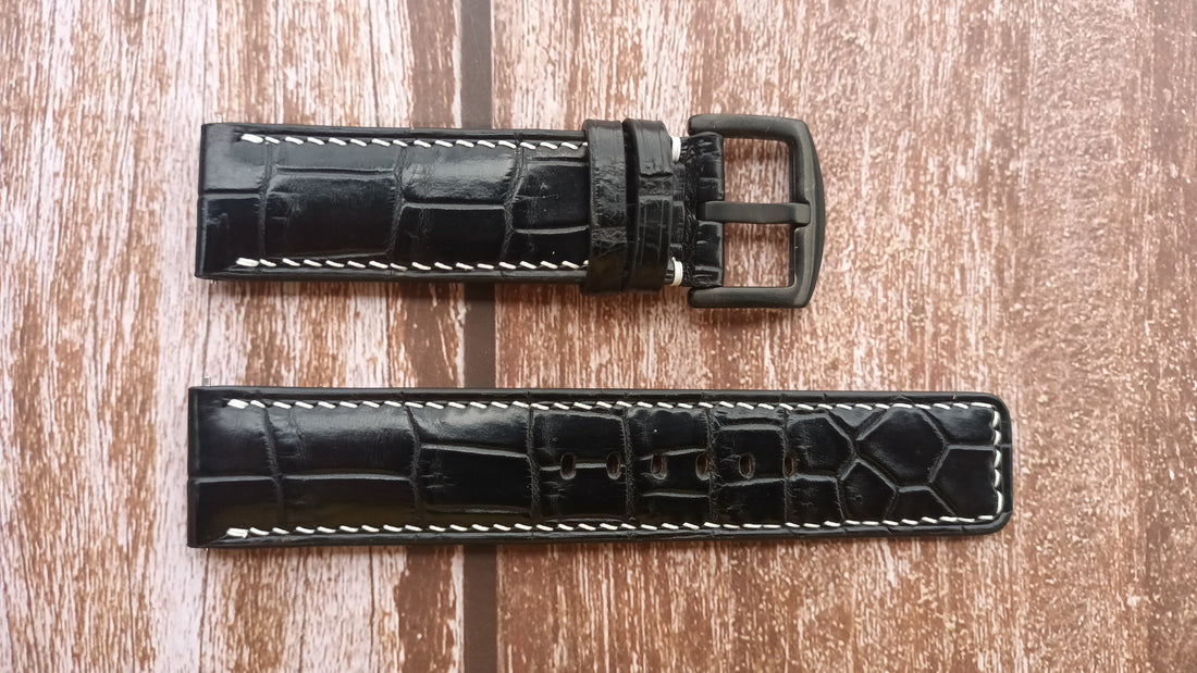 Black Full Grain Crocodile Leather Strap For Garmin Epix Sapphire (Gen 2) Watch
