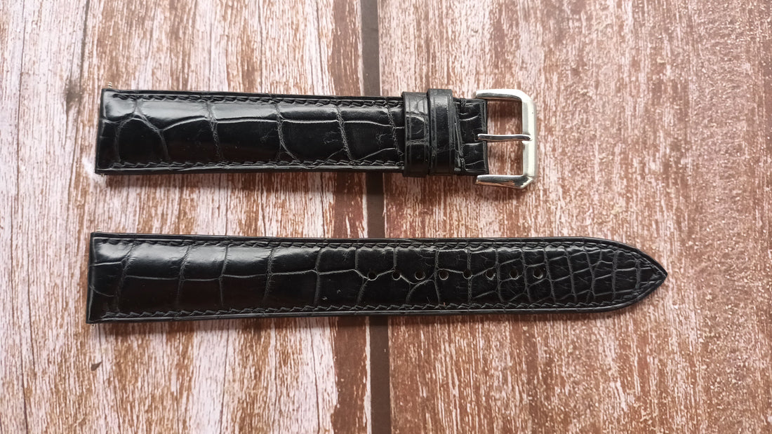 Black Full Grain Crocodile Leather Strap For Traser H3 108075 P67 Officer GunMetal Automatic Watch