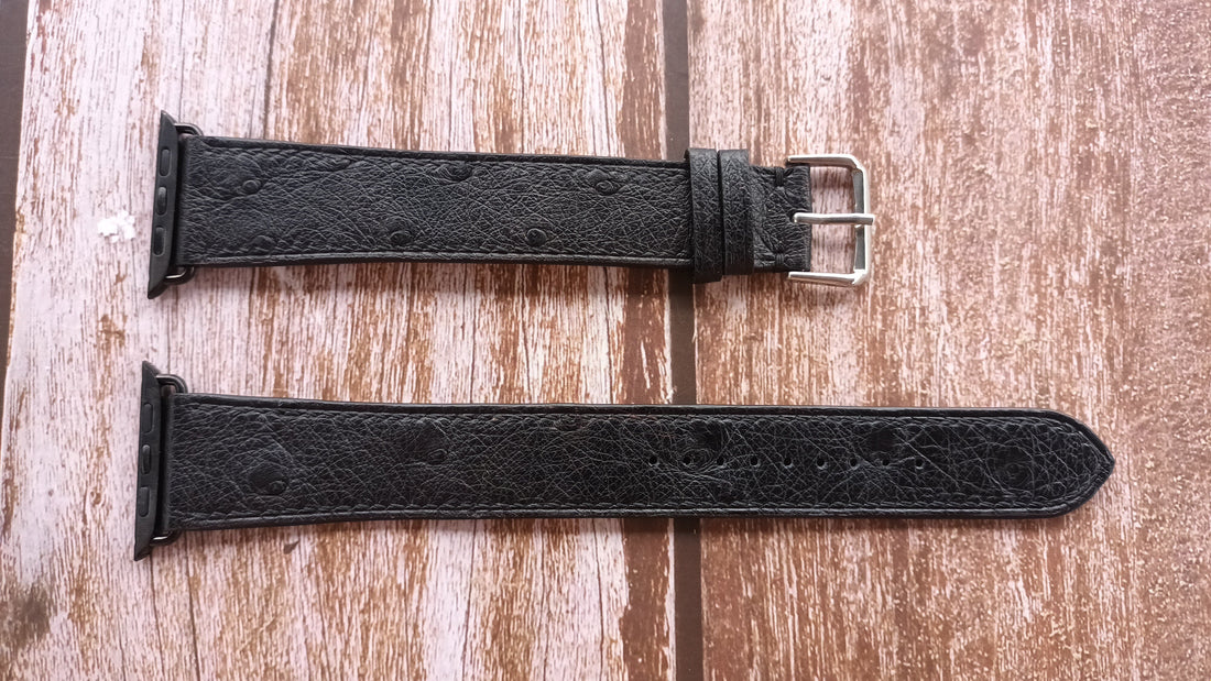 Black Full Grain Ostrich Leather Strap For Apple Watch Series 5 (44mm)