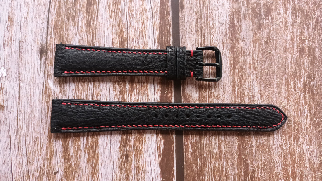 Black Full Grain Shark Skin Leather Strap For Franck Muller Watch