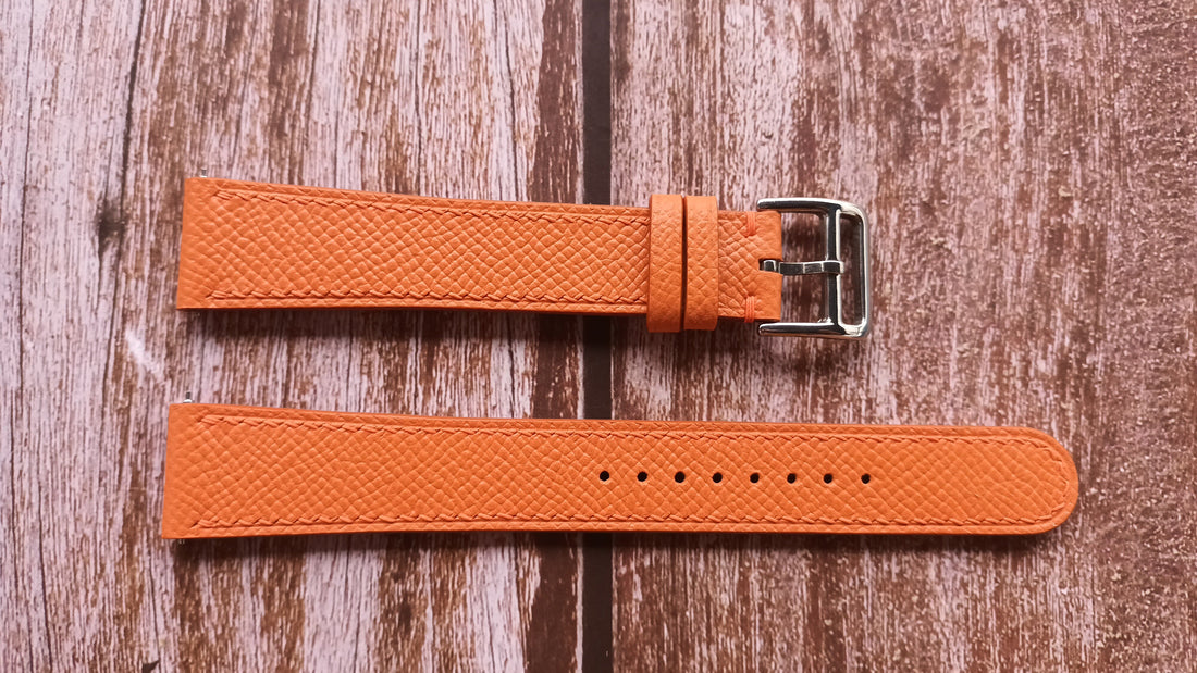 Orange Epsom Leather Strap For HERMES CAPE COD Jumbo Watch