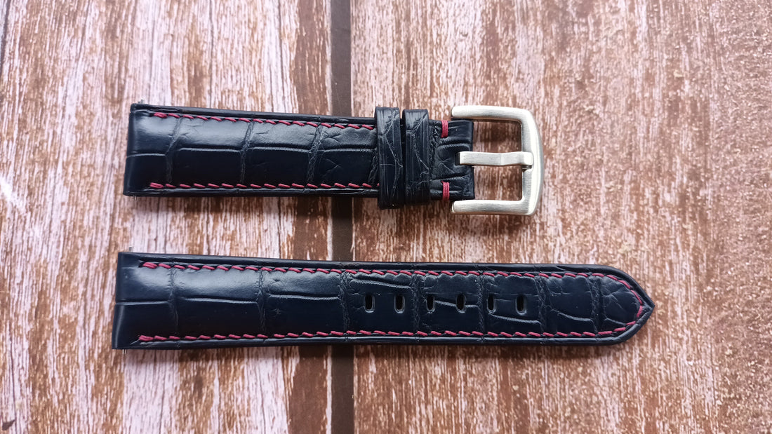 Dark Blue Full Grain Crocodile Leather Strap For A Lange 384.029 Watch