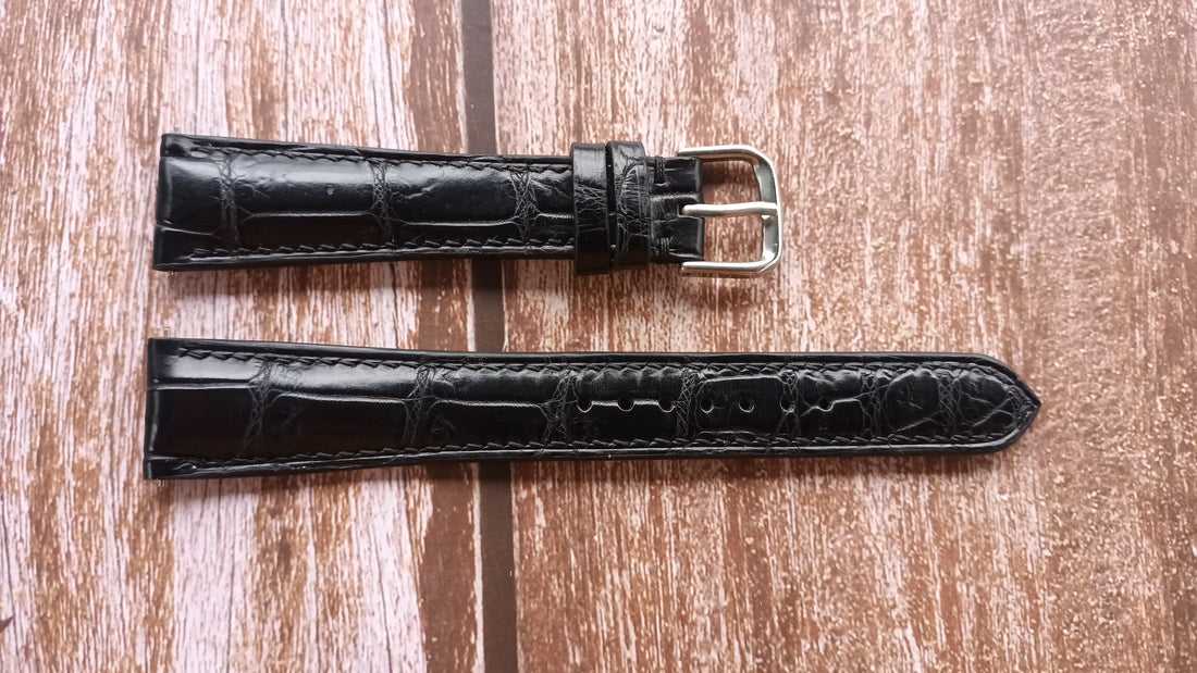 Black Full Grain Crocodile Leather Strap For Zenith El Primero Watch