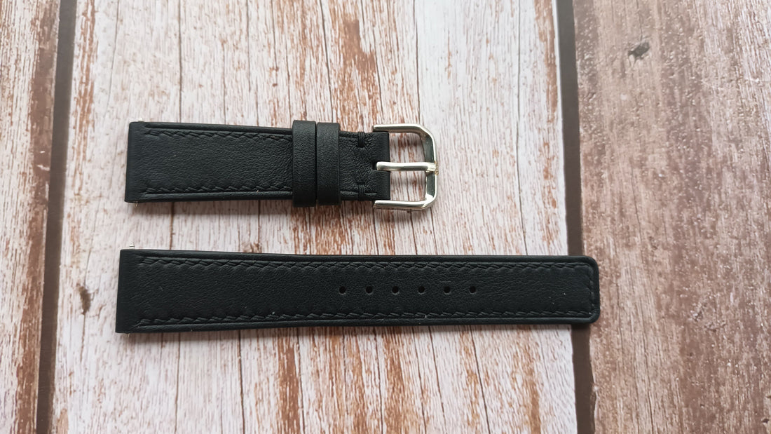 Black Swift Leather Strap For Raymond Weil Watch