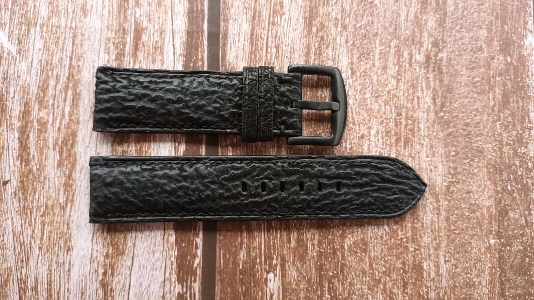 Black Full Grain Shark Skin Leather Strap For Lumtec b49 Watch