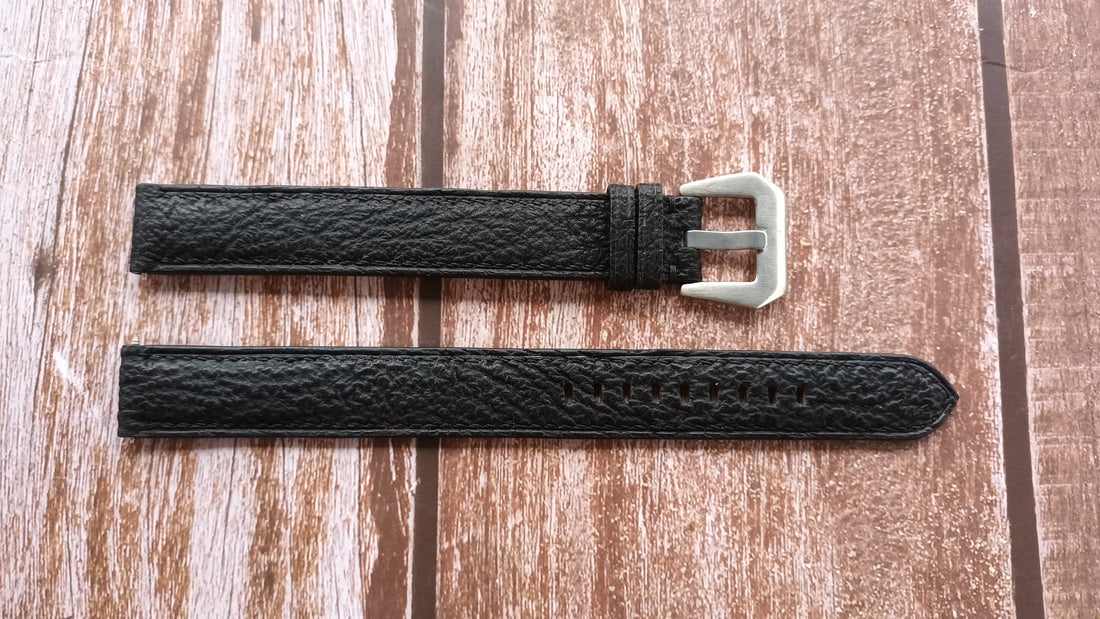 Black Full Grain Shark Skin Leather Strap For Bell and Ross BRWW196-BL-ST/SCR Watch