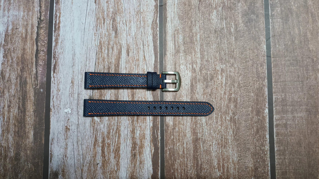 Navy Epsom Leather Strap For Heuer Vintage 1614 Made France Watch