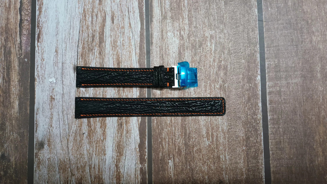 Black Full Grain Shark Skin Leather Strap For Steinhart Ocean One Vintage GMT Watch