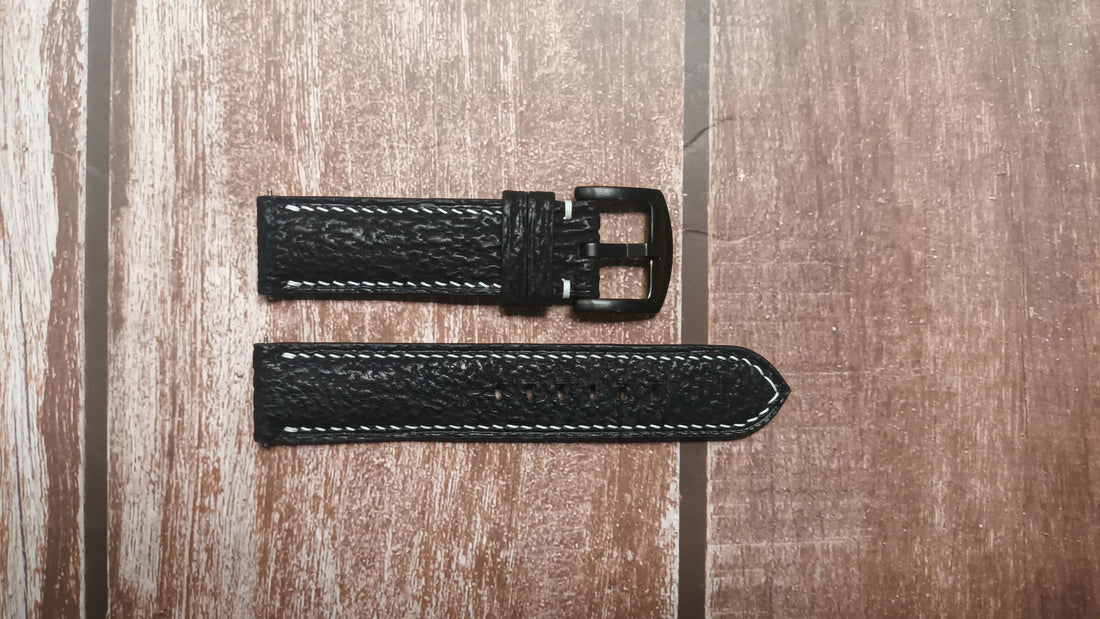 Black Full Grain Shark Skin Leather Strap For Garmin Watch