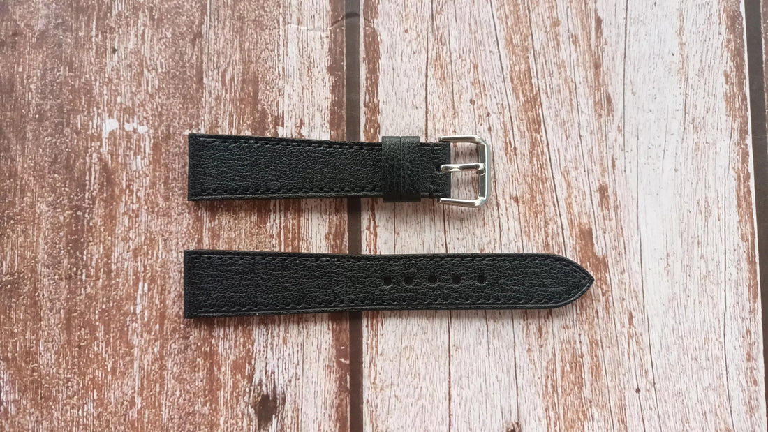 Black Alran Goat Leather Strap For Longines Record L2.820.4.11.6 Watch