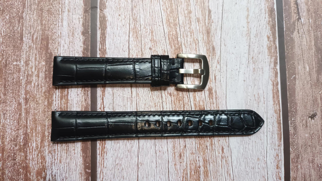 Black Full Grain Crocodile Leather Strap For Vintage Omega Seamaster Watch