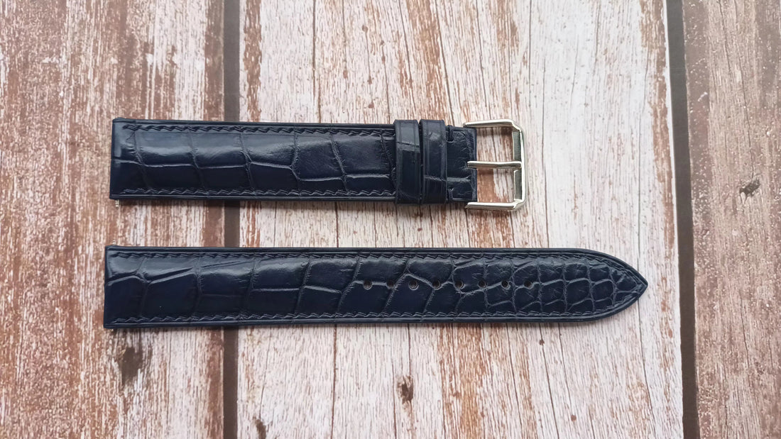 Dark Blue Full Grain Crocodile Leather Strap For Hamilton Watch