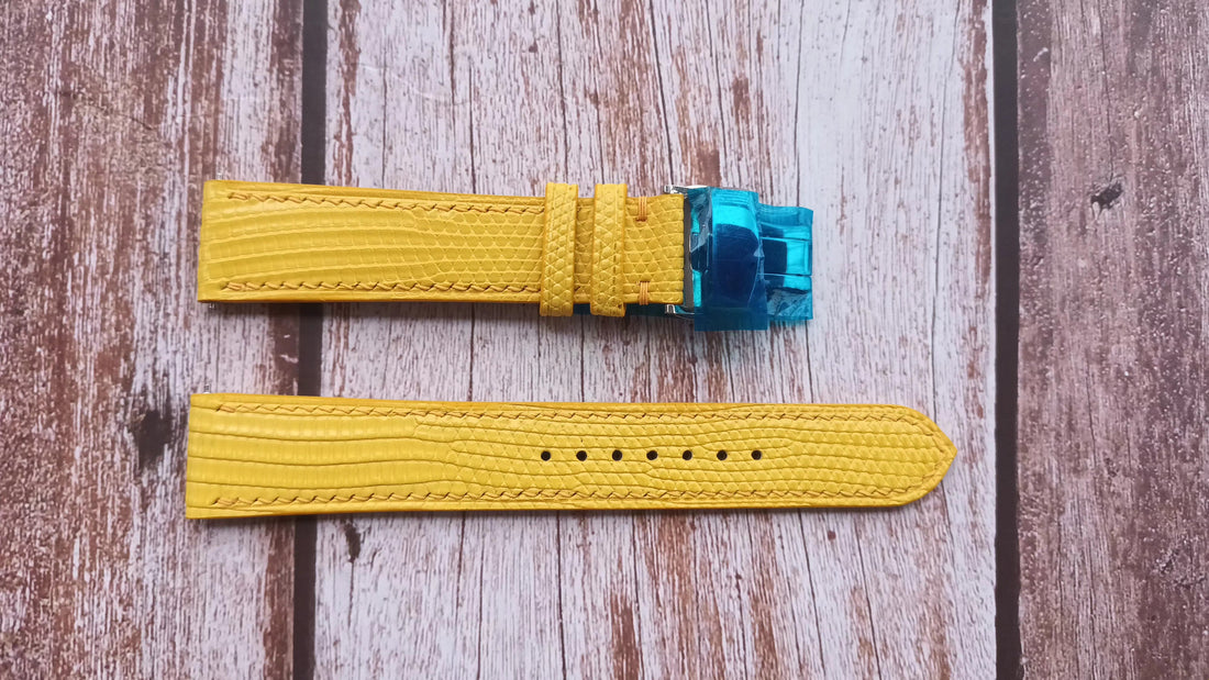 Yellow Full Grain Lizard Leather Strap For Krieger Watch
