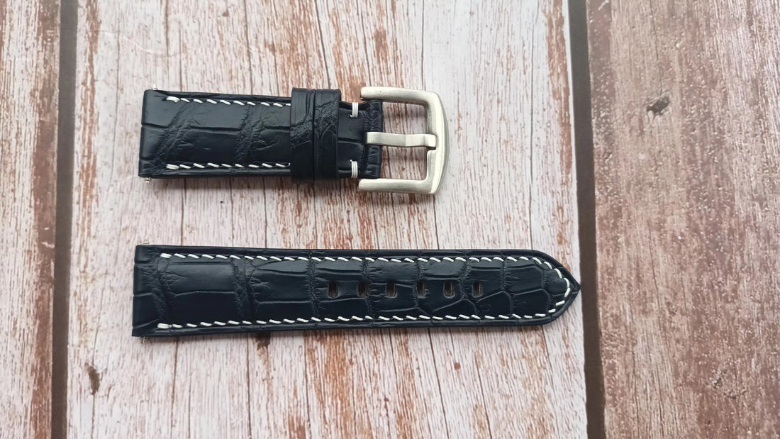 Dark Blue Full Grain Crocodile Leather Strap For IWC Portofino 40mm Watch