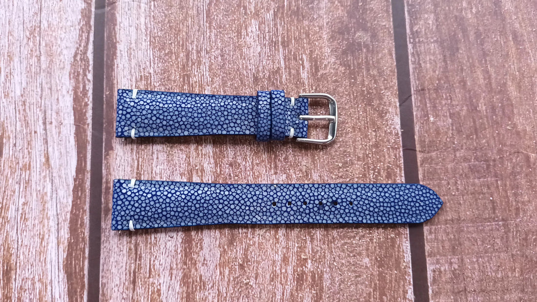 Blue Full Grain Stingray Leather Strap For Cartier Tank Must Large (solarbeat) Watch