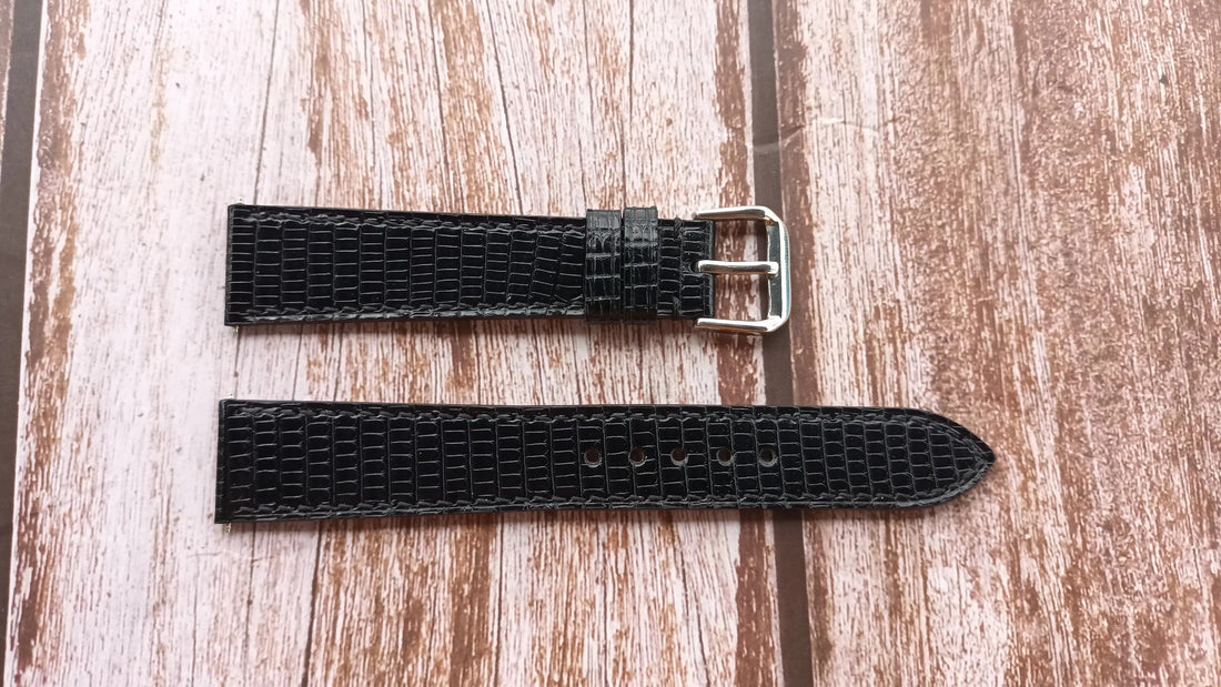 Black Full Grain Lizard Leather Strap For Longines Record L2.820.4.11.6 Watch
