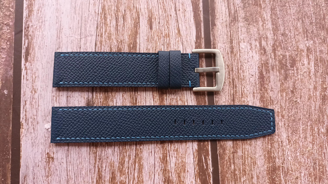 Navy Epsom Leather Strap For Magrette Pacific Waterman GMT Watch