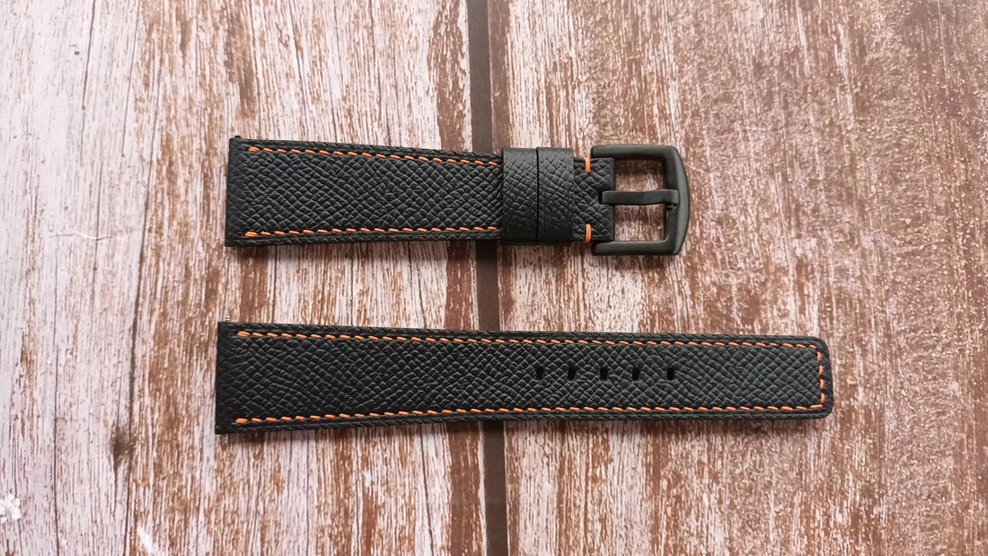 Black Epsom Leather Strap For Dubois et Fils Square Chronograph Watch