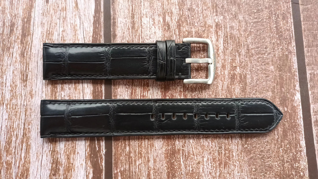 Black Full Grain Crocodile Leather Strap For ESQ Swiss E5452 Watch