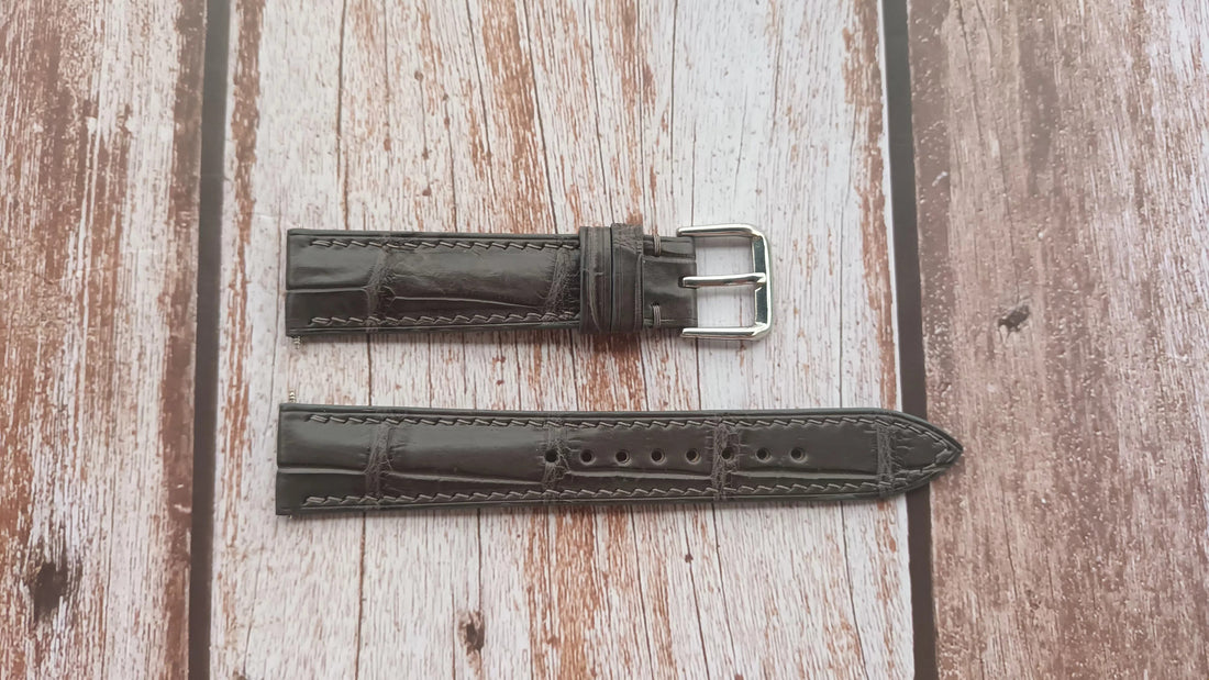 Gray Full Grain Crocodile Leather Strap For Ulysse Nardine 36mm case Watch