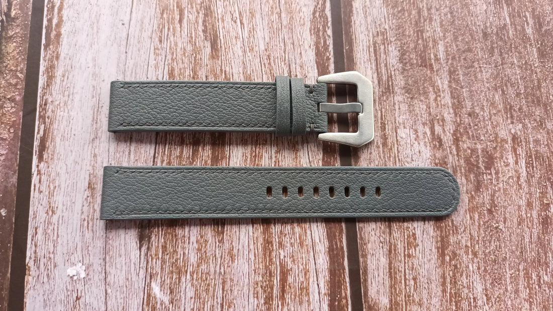 Gray Alran Goat Leather Strap For JUNGHAN MAX BELL CHRONO Watch