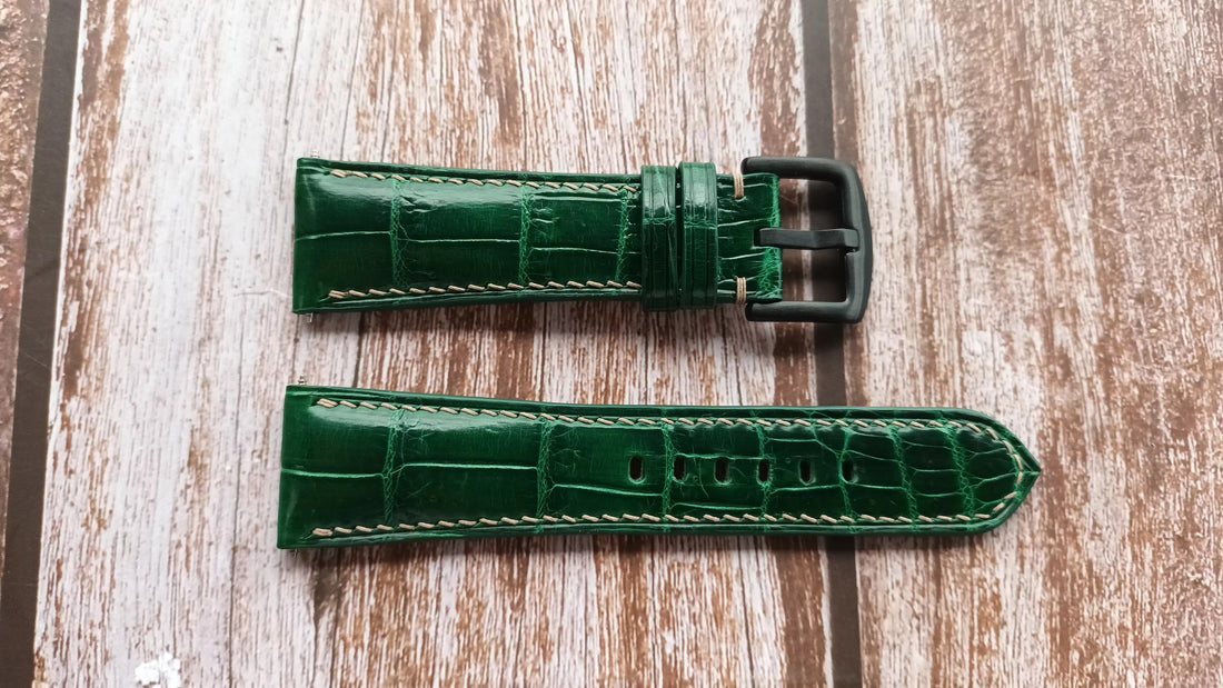 Green Full Grain Crocodile Leather Strap For Pam231 Watch