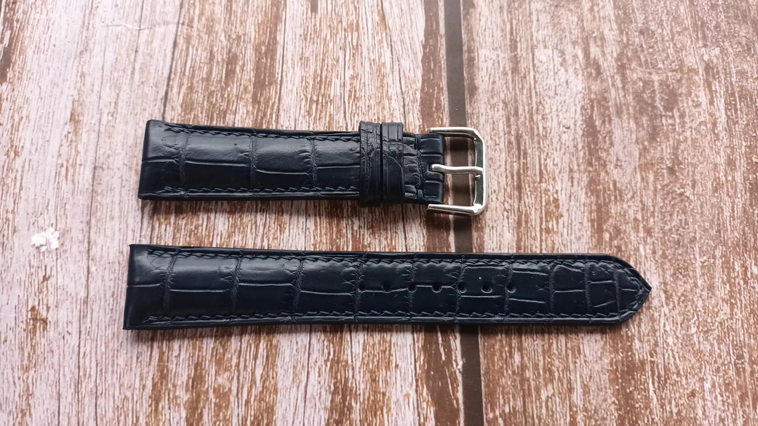 Dark Blue Full Grain Crocodile Leather Strap For Bulova 96A147 Watch