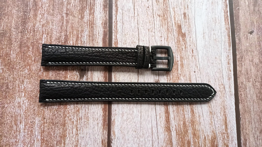 Black Full Grain Shark Skin Leather Strap For Samsung Galaxy Watch 4 Classic