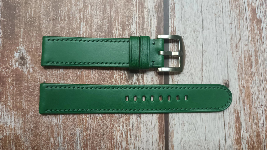 Green Italian Veg Tanned Buttero Leather Strap For Tissot T-Classic Carson Premium Chronograph White Dial Men's Watch T122.417.11.011.00