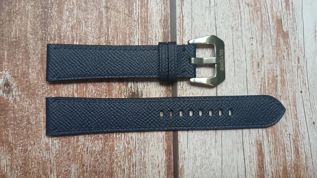 Navy Epsom Leather Strap For Glycine Combat Automatic Sub Watch