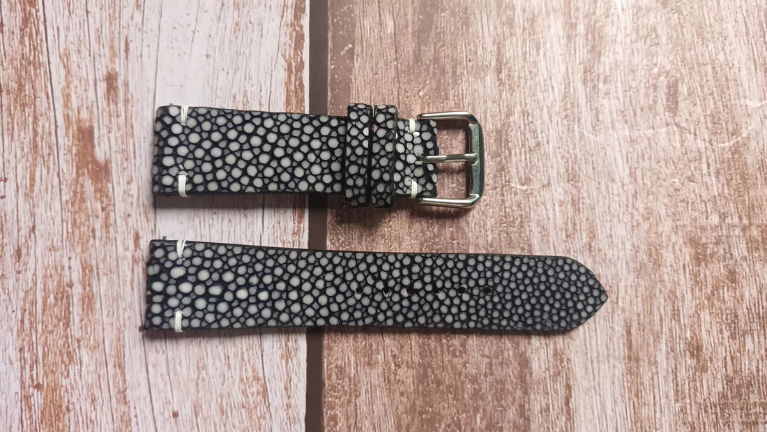 Black Full Grain Stingray Leather Strap For Omega Speedmaster 3861 Watch