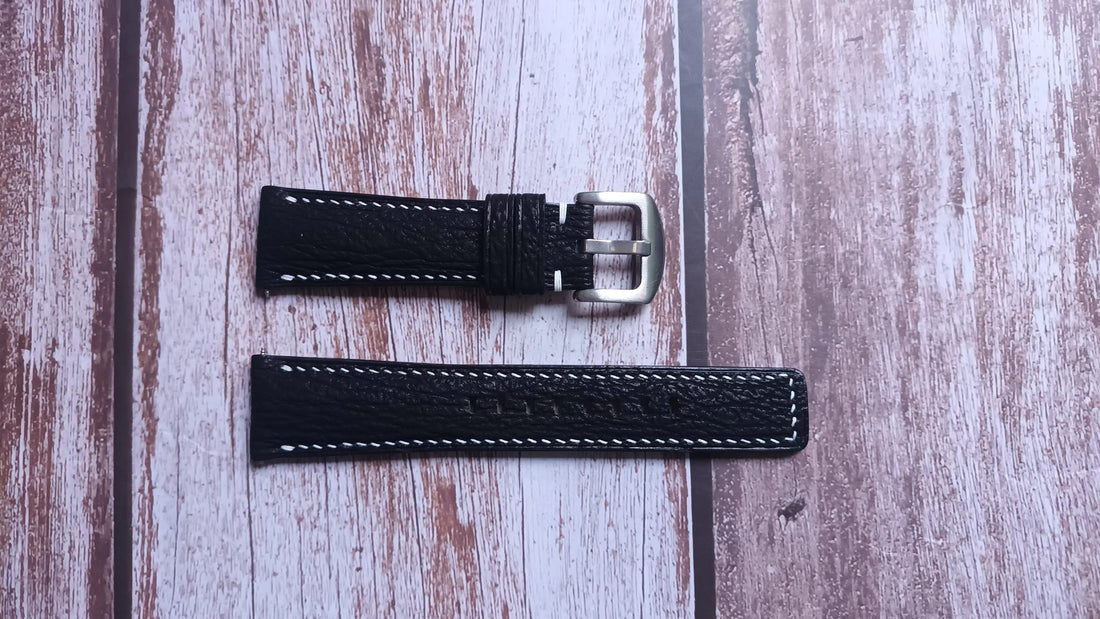 Black Full Grain Shark Skin Leather Strap For IWC Fliegeruhr Watch