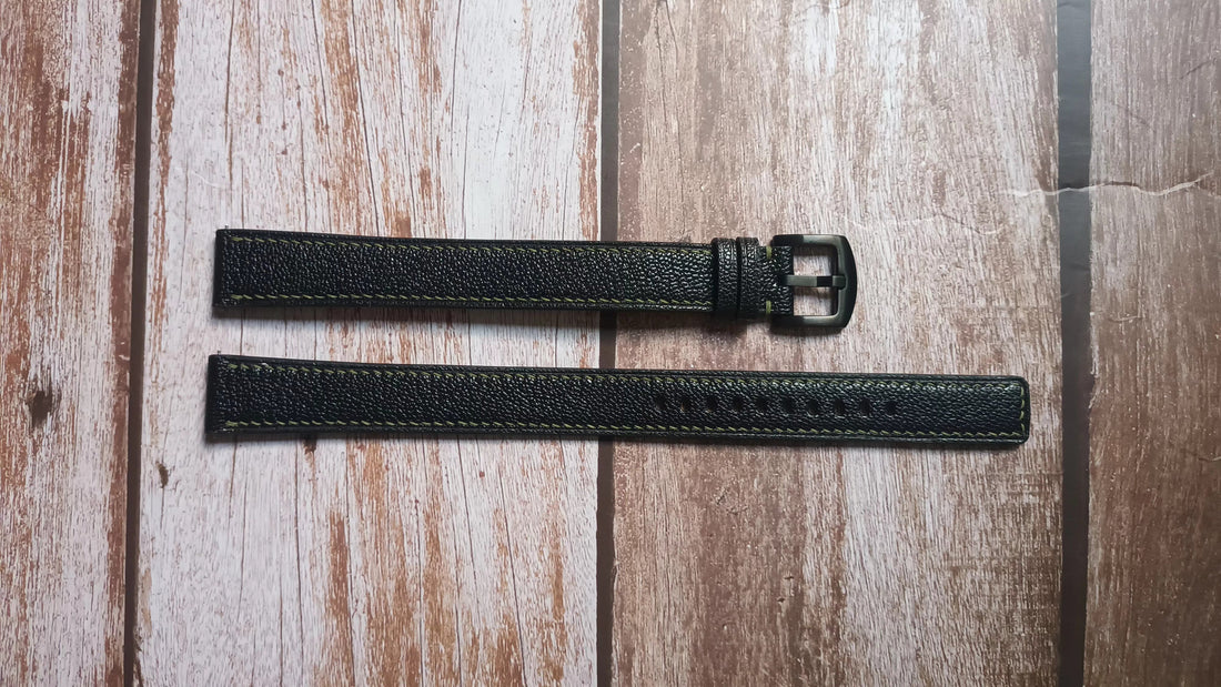 Black Alran Goat Leather Strap For Samsung galaxy watch 4 classic
