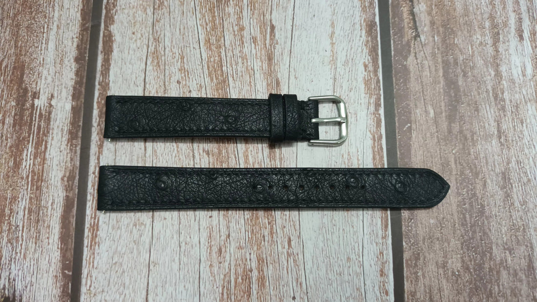 Black Full Grain Ostrich Leather Strap For IWC Cal 853 Watch