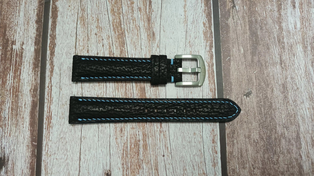 Black Full Grain Shark Skin Leather Strap For Solios Curve Watch