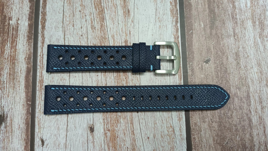Navy Epsom Leather Strap For Citizen Eco-Drive Calendrier Quartz Men's Watch