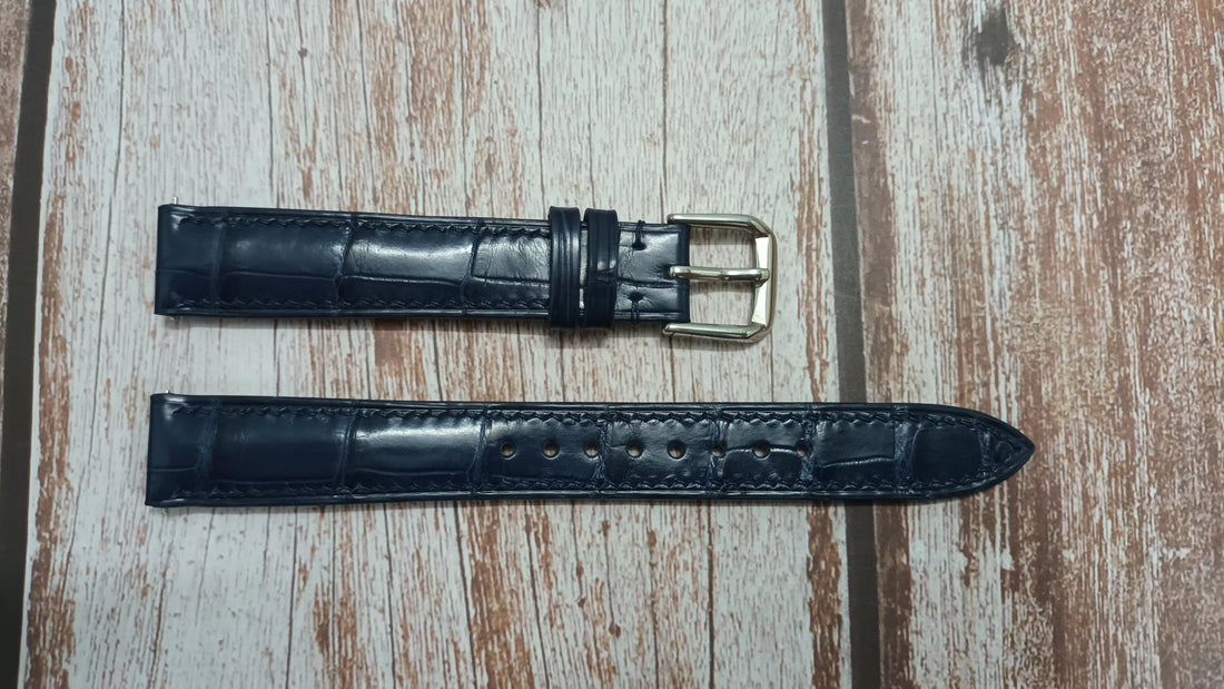 Dark Blue Full Grain Crocodile Leather Strap For Frederique Constant Carre Watch