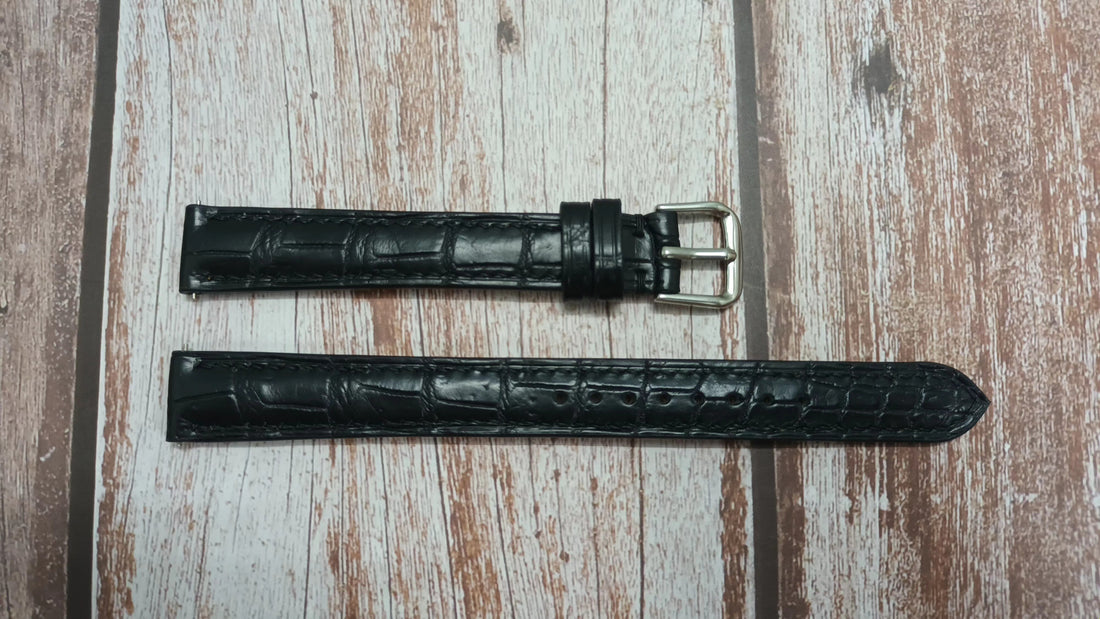 Black Full Grain Crocodile Leather Strap For Corum Skeleton Watch