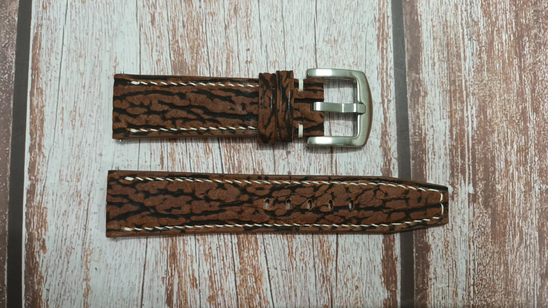 Brown Full Grain Shark Skin Leather Strap For Hamilton Khaki King Watch