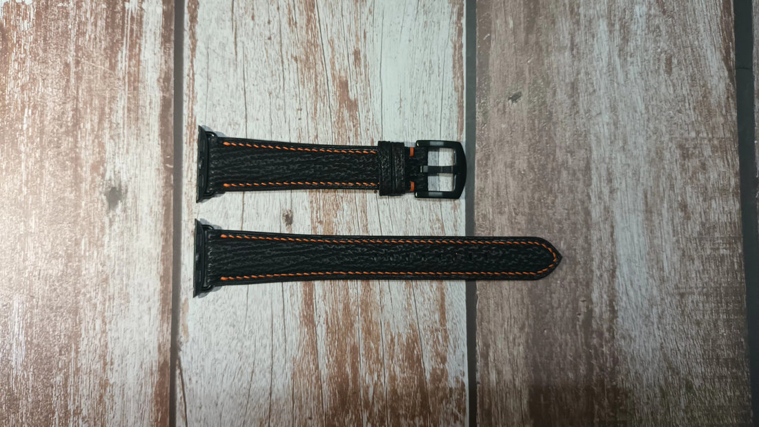 Black Full Grain Shark Skin Leather Strap For Apple Watch SE (40mm)