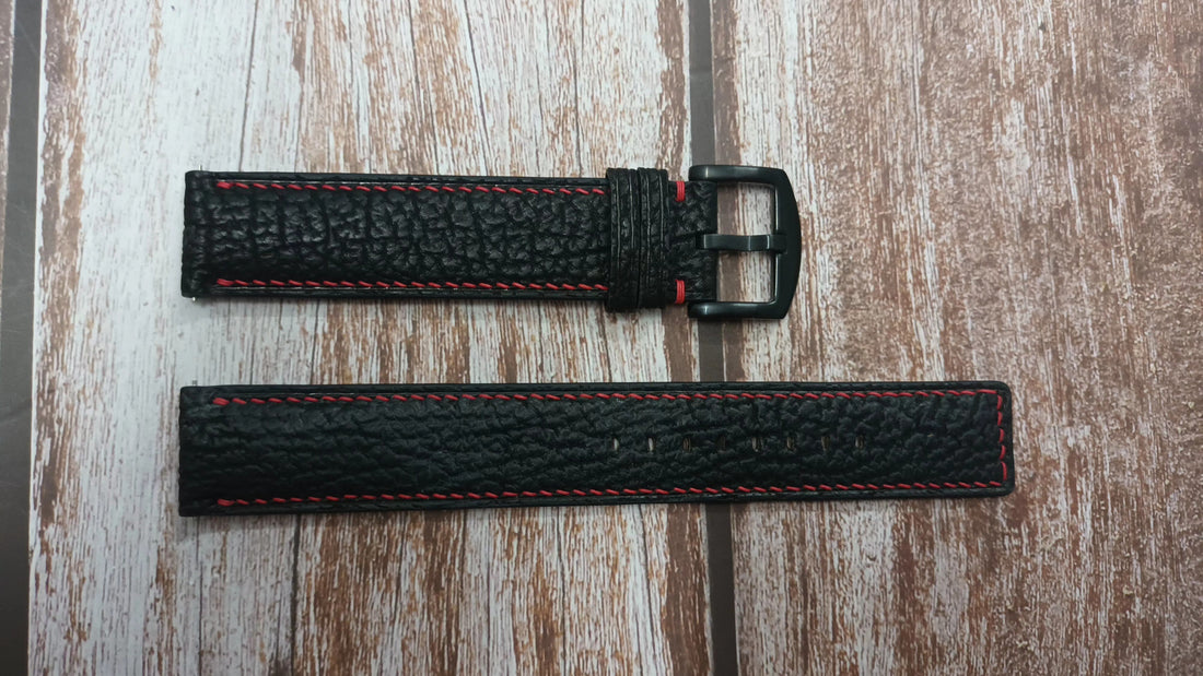 Black Full Grain Shark Skin Leather Strap